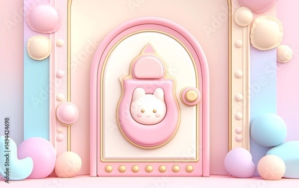 Obraz Cute bunny door on pastel house.