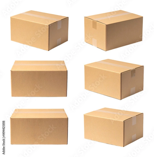 Obraz Various Cardboard Boxes in Different Angles on Isolated Background