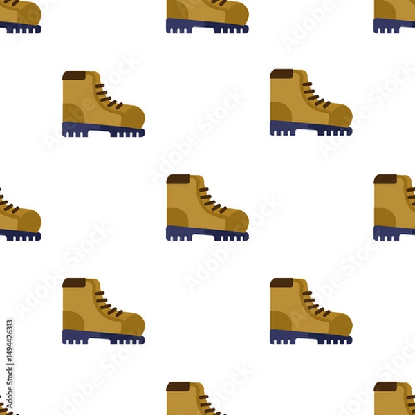 Obraz Seamless Pattern of Hiking Boots, Adventure Footwear for Outdoors Theme
