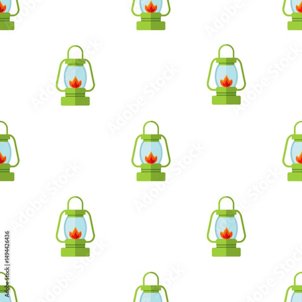 Obraz Seamless pattern vector illustration with green camping lanterns on white