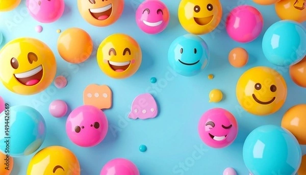 Fototapeta Custom AI Model Colorful Emoji Balloons Joyful Smiles Happy Party Celebration