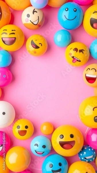 Fototapeta Custom AI Model Colorful Emoji Balloons Joyful Smiles Happy Party Celebration