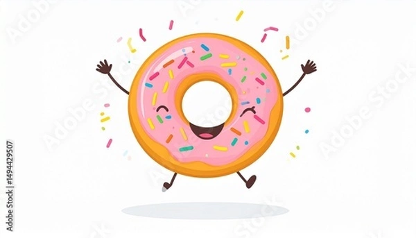 Fototapeta Custom AI Model Happy Pink Donut Cartoon Character Sprinkles Joyful Celebration
