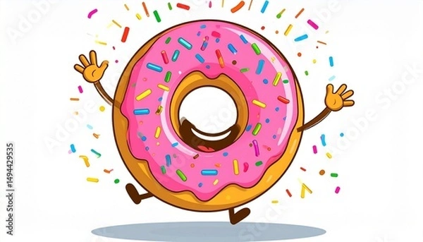 Fototapeta Custom AI Model Happy Pink Donut Cartoon Character Sprinkles Joyful Celebration