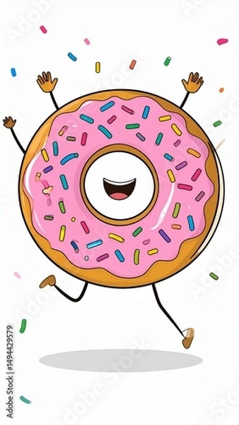 Fototapeta Custom AI Model Happy Pink Donut Cartoon Character Sprinkles Joyful Celebration