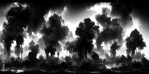 Obraz Dark, stormy cloudscape over a mysterious landscape.