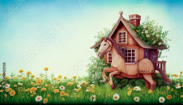 Fototapeta 木馬のデザインの家,Generative AI,AI画像