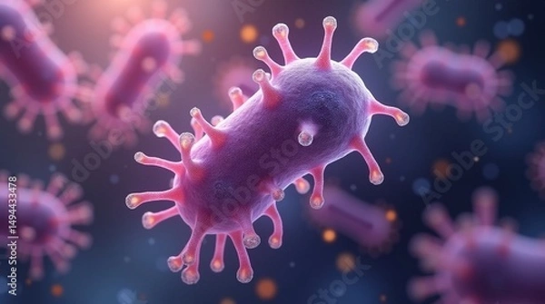 Obraz Microbial bacteria - microscopic germ, unicellular being, biological agent, tiny organism, invisible life