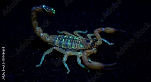 Fototapeta Glowing Scorpion in the Dark: A Macro Photography
