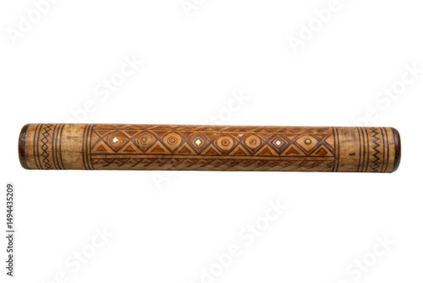 Fototapeta PNG Intricately carved wooden didgeridoo with tribal patterns