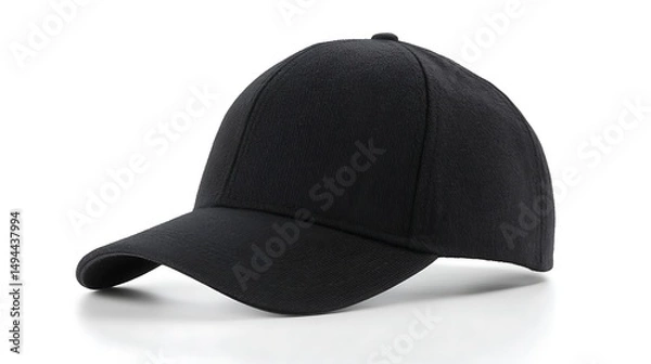 Fototapeta A plain black baseball cap on a white background.