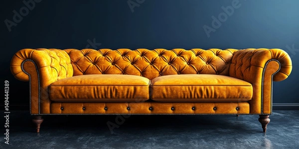 Obraz Yellow Leather Sofa on a dark blue background
