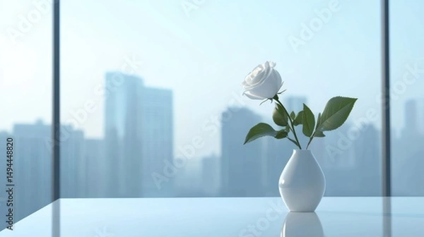 Fototapeta Serene White Rose in Modern Cityscape