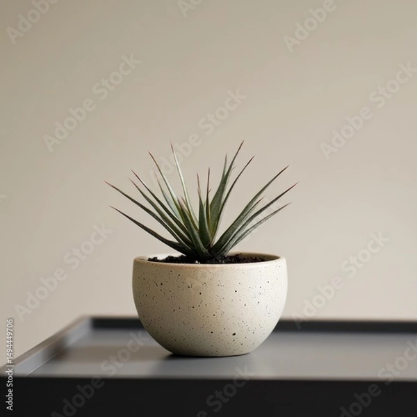 Fototapeta Serene Minimalist Plant in Speckled Pot