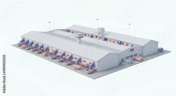 Obraz Visualization of industrial pig farm facility showcasing animal husbandry practices