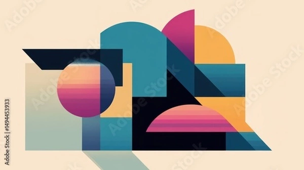 Fototapeta Abstract Geometric Composition: A Symphony of Shapes and Hues