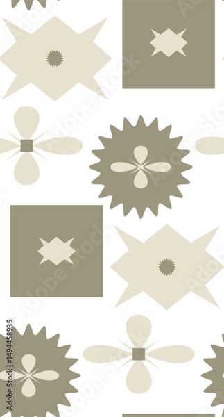 Obraz Geometric shapes in the form of squares, ovals in beige and green-brown tones form a seamless pattern for presentations, postcards, websites.