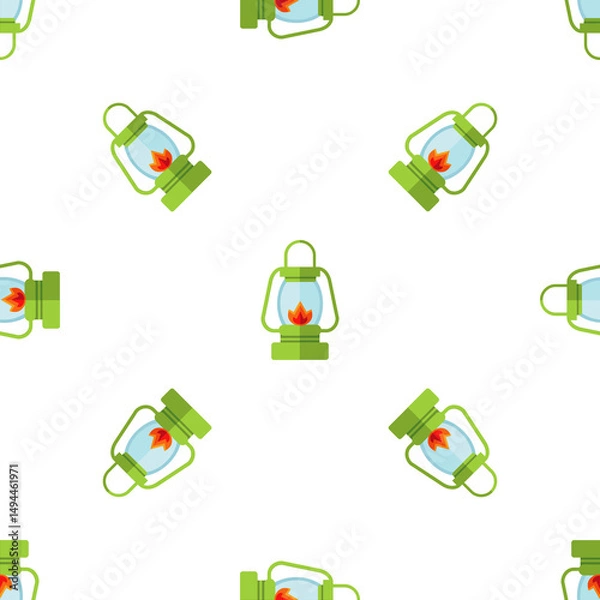 Obraz Seamless pattern with green camping lanterns on white background design