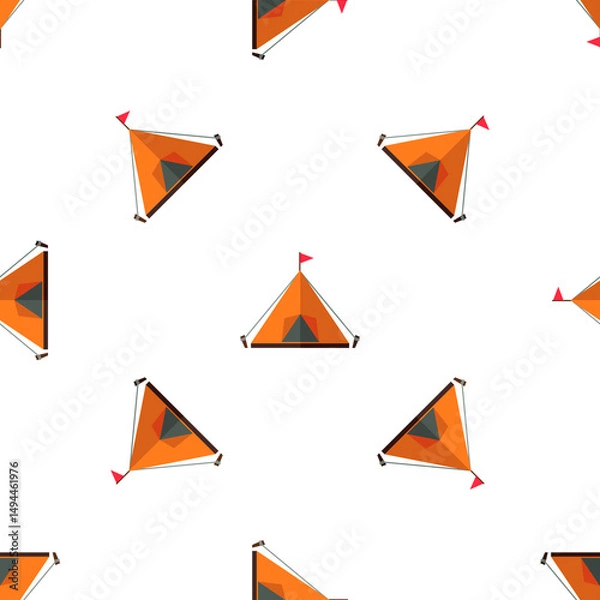 Obraz Seamless Pattern of Orange Tents for Camping Adventures on White Background