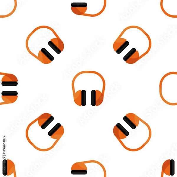 Obraz Seamless Pattern with Stylish Headphones in orange and black colors, Vector Illustration