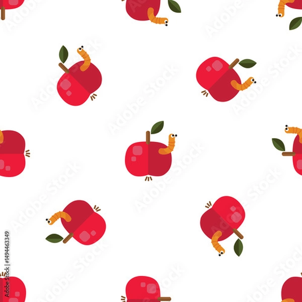 Obraz Whimsical Seamless Pattern Featuring Cartoon Apples and Adorable Worms