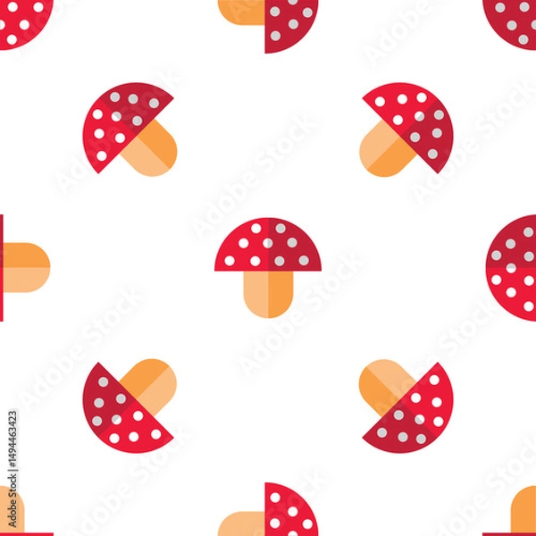 Obraz Seamless pattern with cute red mushrooms with white spots on a white background