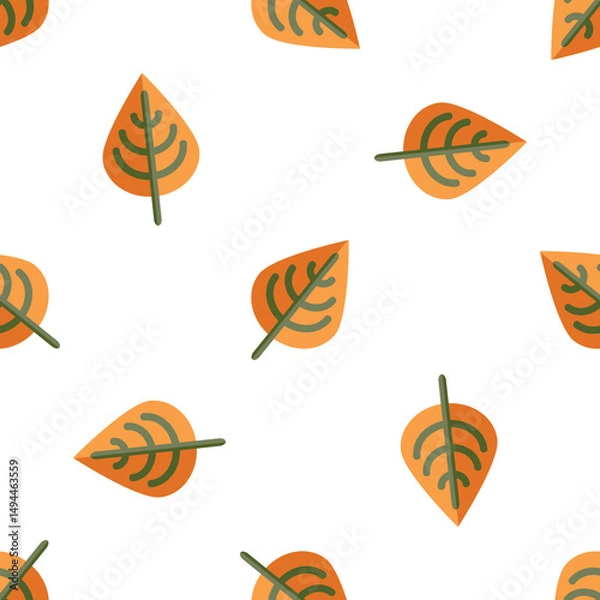 Obraz Seamless Pattern Featuring Stylized Autumnal Leaves Scattered on White Background