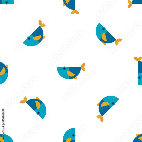 Fototapeta Seamless pattern with geometric fish in blue and yellow colors