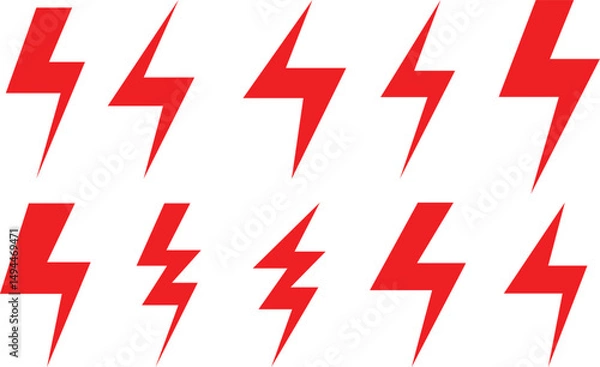 Fototapeta set of red lightning bolt vector illustration.