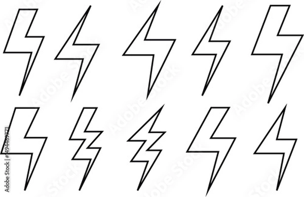 Fototapeta set of black outline lightning bolt vector illustration.