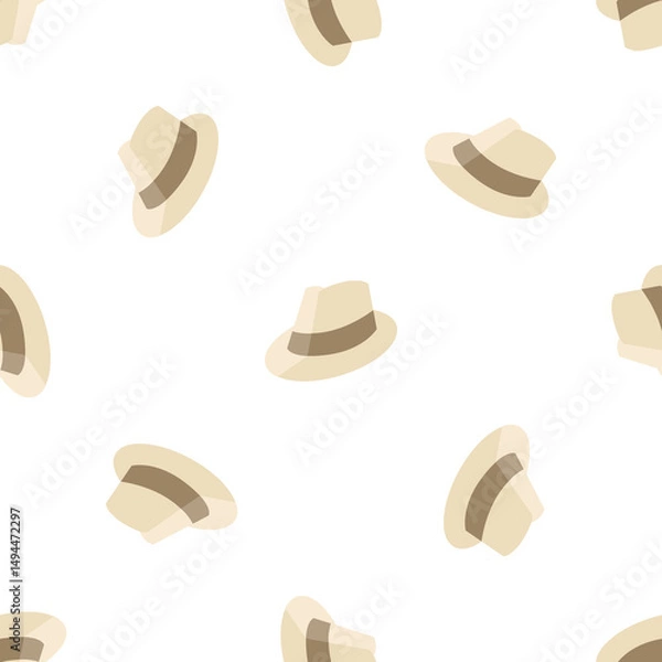 Obraz Seamless vector pattern with Panama hats on a white background