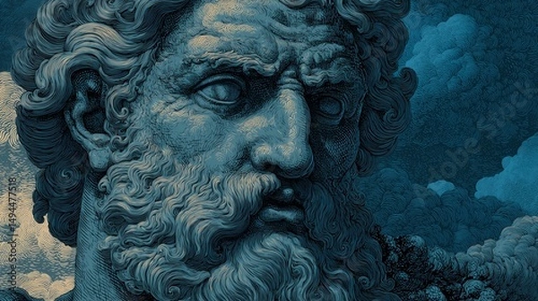 Fototapeta Flat 2D vector-style Morpheus with dream clouds, Greek god of dreams