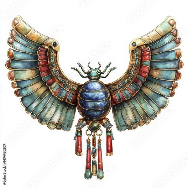 Fototapeta Colorful ancient beetle with wings and intricate detailed design