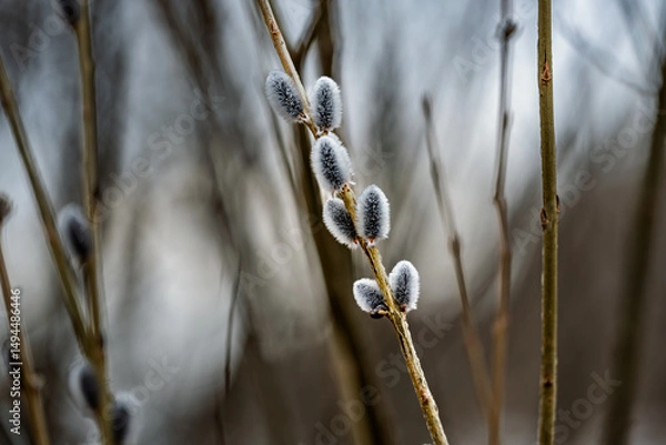Fototapeta Green buds sprouting on branches in early spring