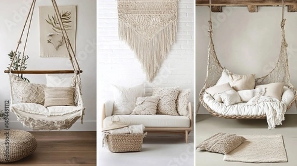 Obraz Relaxing, neutral-toned interiors with woven accents