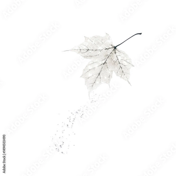 Fototapeta Decomposing Maple Leaf with Glittering Particles - Autumnal Ephemerality