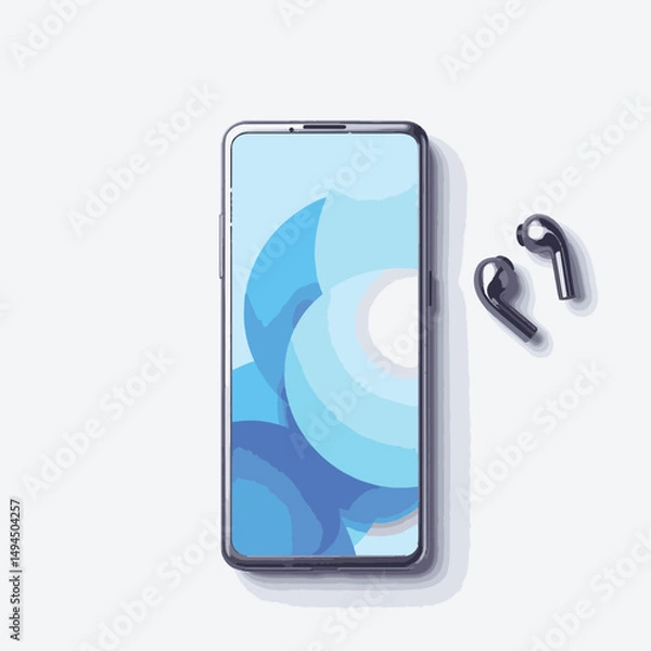 Obraz Modern smartphone and earbuds on clean surface, tech minimalism