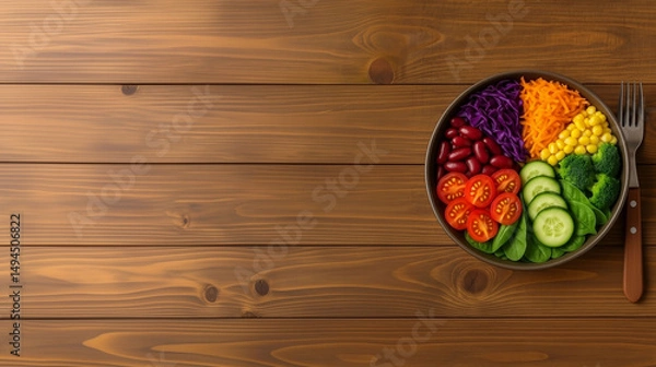 Fototapeta Portion control divided plate with balanced organic vegetables meal on wooden table representing healthy diet nutrition planning and clean eating lifestyle

✅ Keywords:
portion, control, divided, plat
