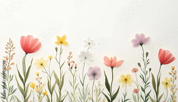 Obraz wild spring flowers on white paper background