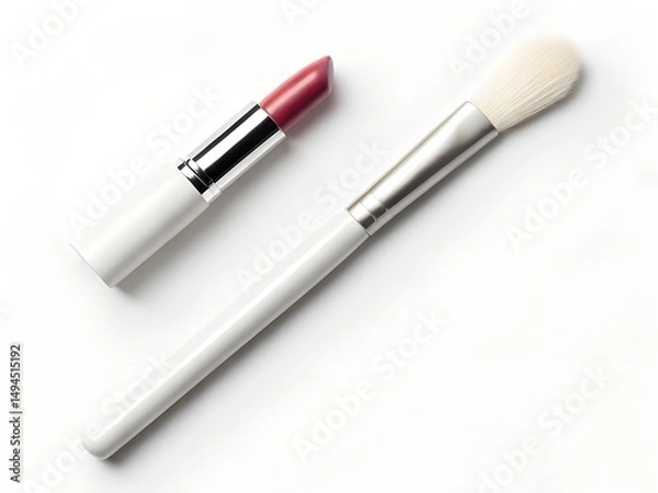Obraz Cosmetics lipstick brush white background.