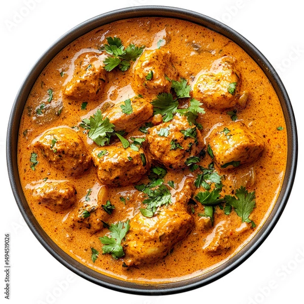 Fototapeta Dairy-free butter chicken with coconut cream isolated on a white background.