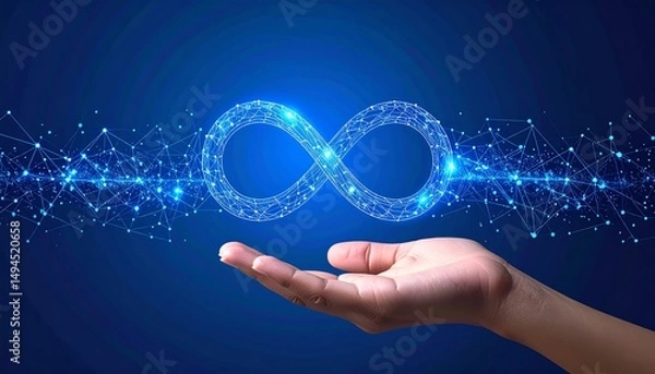 Fototapeta Hand holding digital infinity loop.