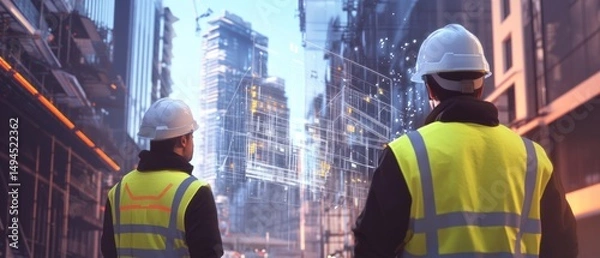 Fototapeta Engineers Adopting Building Information Modeling (BIM) for Seamless Communication and Construction Accuracy