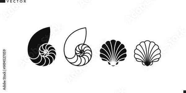 Obraz Shell icon set. Sea life vector. Scallop shell and nautilus shell 