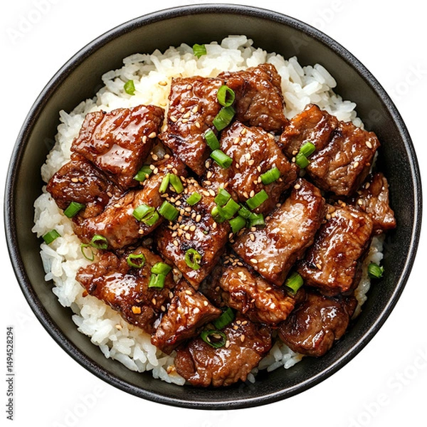 Fototapeta Delicious bulgogi with rice recipe korean food isolated on a white background