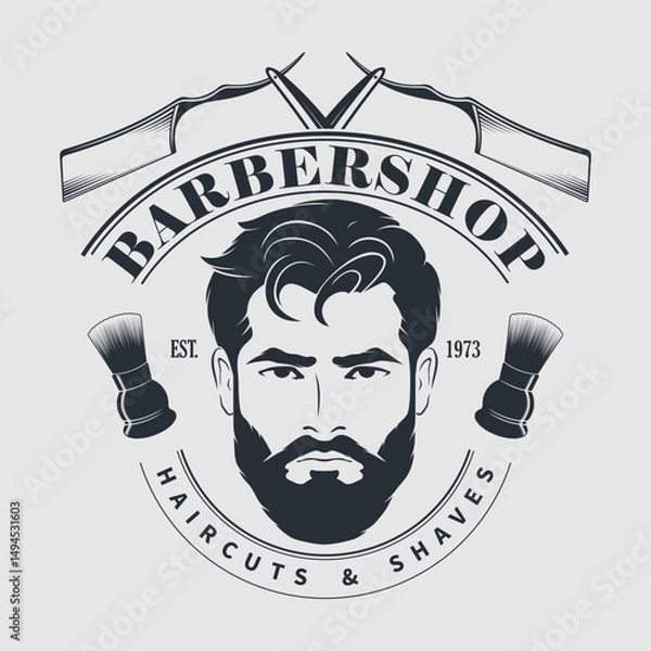 Obraz Barbershop poster, banner template with Bearded men. Vector illustration
