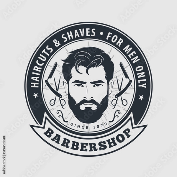 Obraz Barbershop poster, banner template with Bearded men. Vector illustration