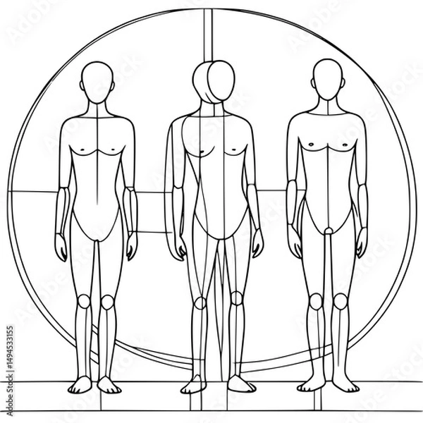Obraz Vector illustration of human figures, with detailed body outlines of a man and woman