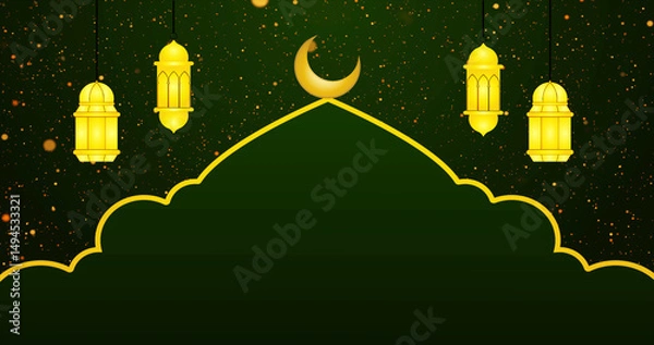 Fototapeta Islamic-designed background. Islamic design lantern with design moon background for celebration, greetings, Ramadan Kareem, Eid Al-Fitr, and Eid Al-Adha. Cool design background with copy Space.