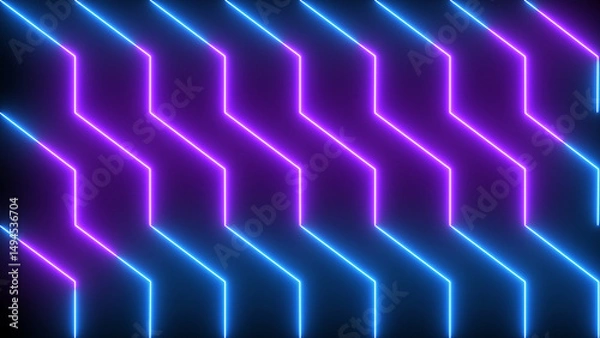 Fototapeta Neon design line animation for greetings, advertisements, nightclubs, and event celebrations. Cool neon design line animation on a black background. Technology video material animation.
